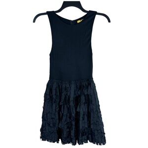 Alice + Olivia Black Sleeveless Dress with Fringe Skirt